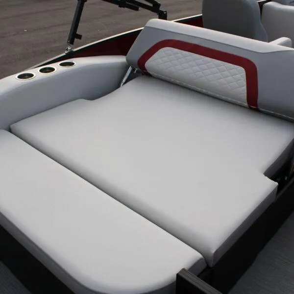 Slide: The Image of 2023 Lowe SS210 W Super Sport boat with spacious, cushioned seating area. - 8