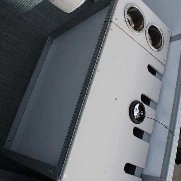 Slide: The Image of 2023 Lowe SF212W boat console with cup holders and storage compartments. - 8