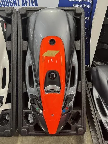 The Image of Custom F5 S 2022 model in gray and red, displayed in a foam case. - 1