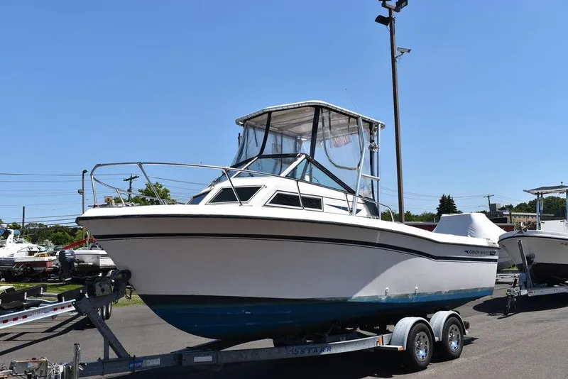Slide: The Image of 1987 Grady-White Offshore 24 boat on a trailer, ready for transport. - 20