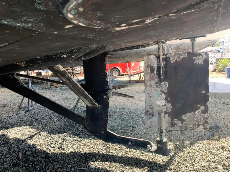 Slide: The Image of Underside of a 1970 Custom Dive Vessel showing rudder and propeller shaft. - 20