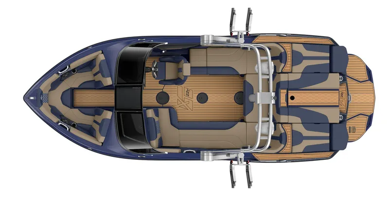 Slide: The Image of Top view of 2023 MasterCraft XT22 T boat with sleek design and spacious seating. - 25