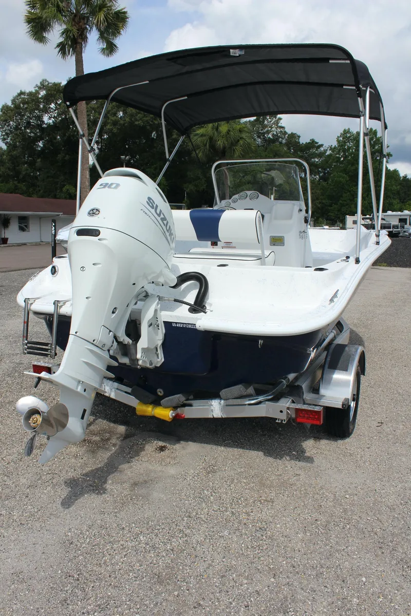 Slide: The Image of 2022 ALK2 Powerboats 18 CRS with Suzuki outboard motor on trailer. - 12