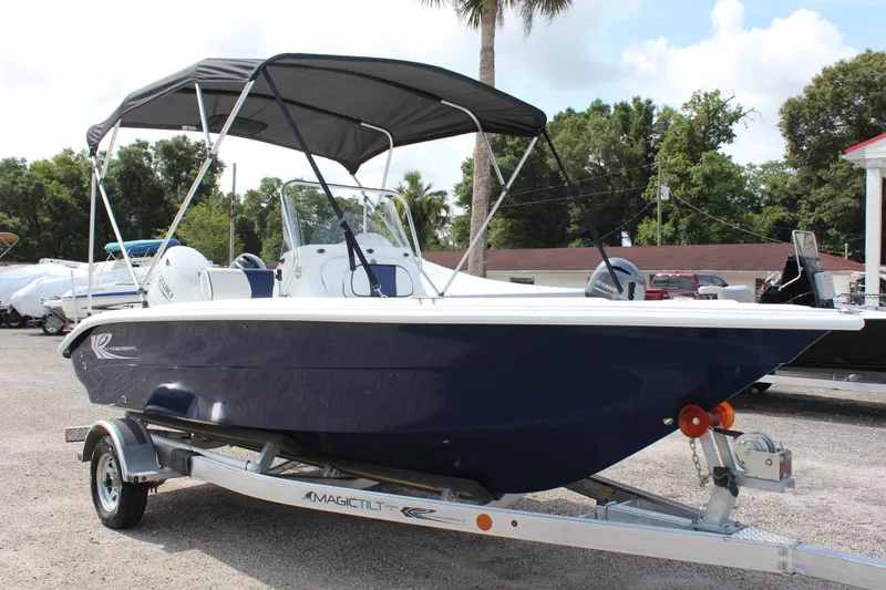 Slide: The Image of 2022 ALK2 Powerboats 18 CRS on trailer with canopy in outdoor setting. - 4