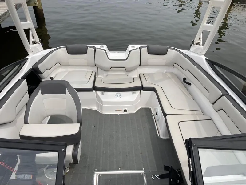 Slide: The Image of 2020 Yamaha Boats AR 190 interior with spacious seating and modern design. - 14
