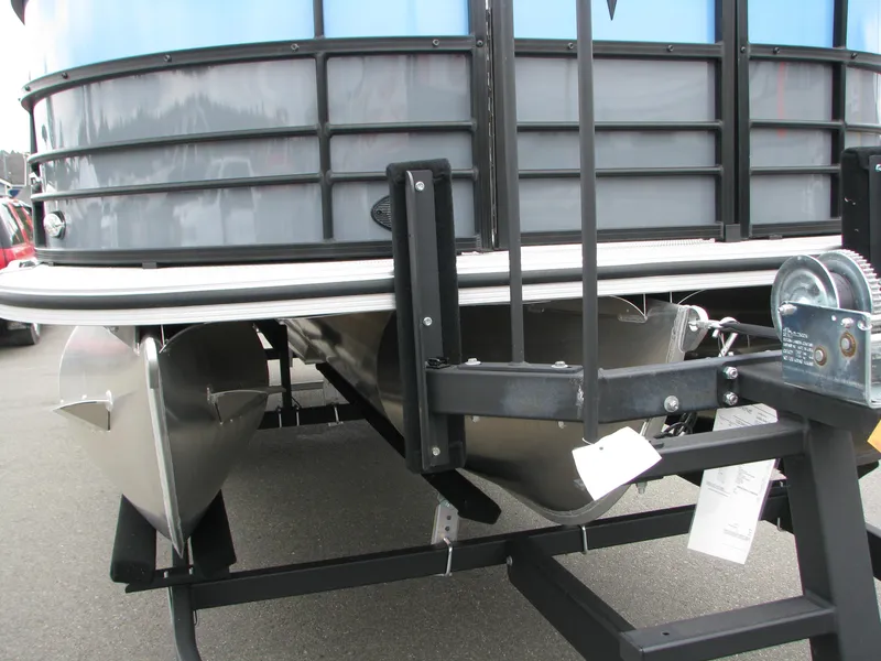 Slide: The Image of 2022 Berkshire 24CL2 CTS pontoon boat on trailer, close-up view. - 4