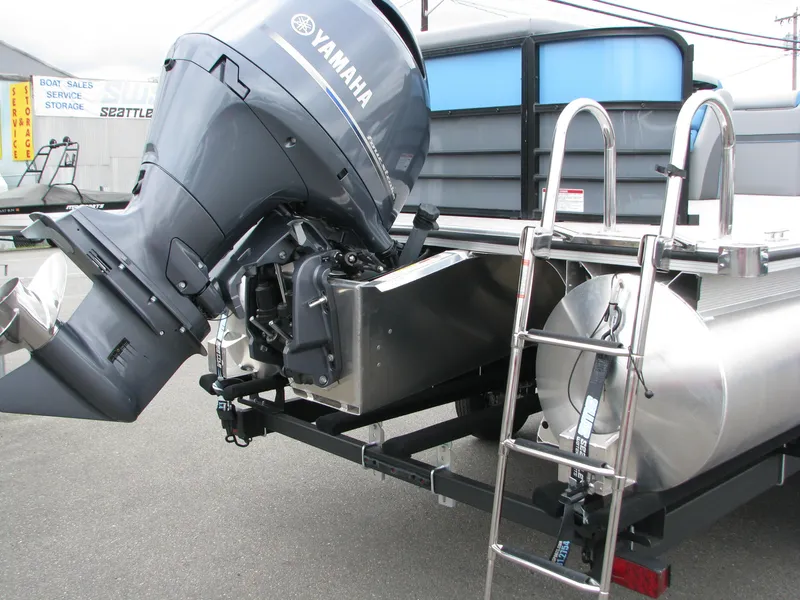 Slide: The Image of 2022 Berkshire 24CL2 CTS pontoon boat with Yamaha outboard motor and ladder. - 5