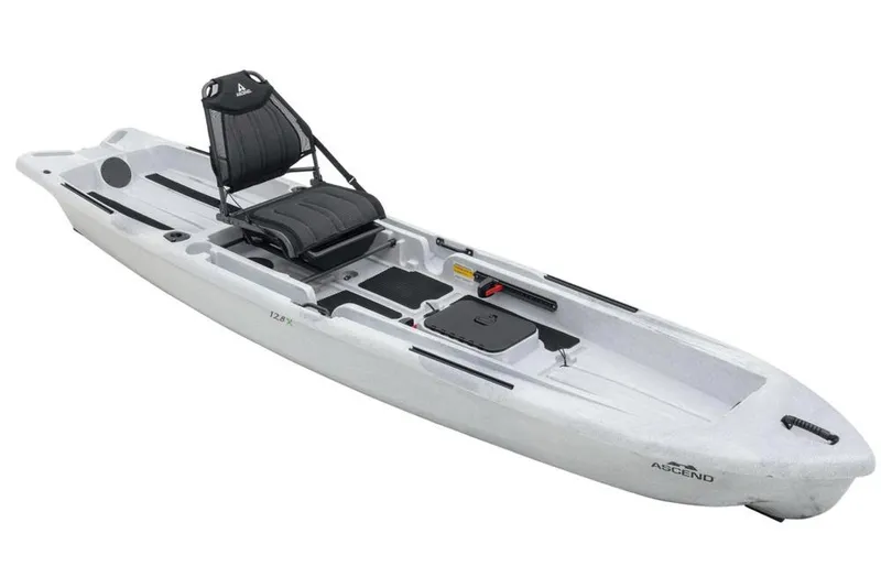 The Image of Four kayaks displayed vertically in a showroom, including a 2022 Ascend 128X Yak-Power. - 0