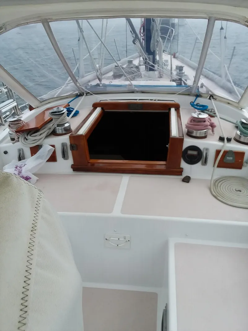 Slide: The Image of Cockpit of 1972 Tartan 41 sailboat with winches and ropes. - 3