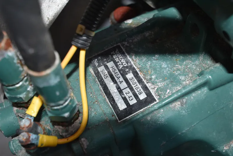 Slide: The Image of Close-up of Volvo Penta engine label on a 2001 Camano 31 Trawler. - 14