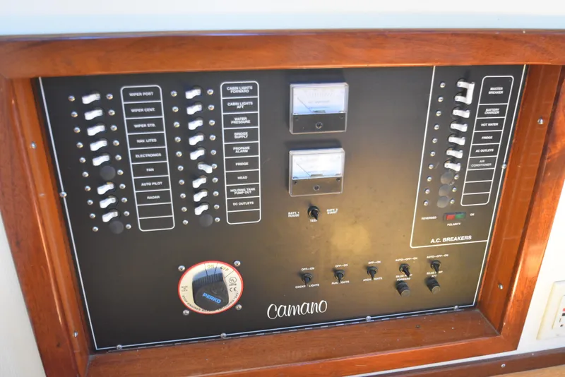 Slide: The Image of Electrical control panel of a 2001 Camano 31 Trawler boat. - 26