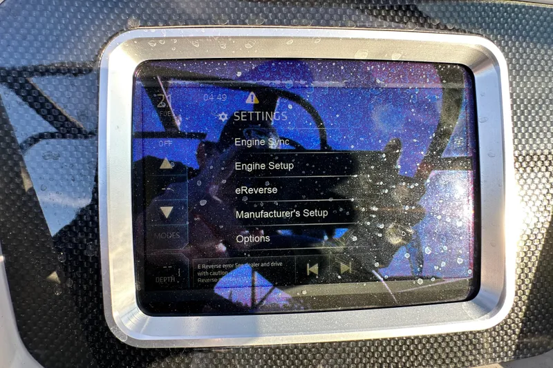 Slide: The Image of Touchscreen display of 2019 Chaparral Vortex 2430 VRX boat showing settings menu options. - 82