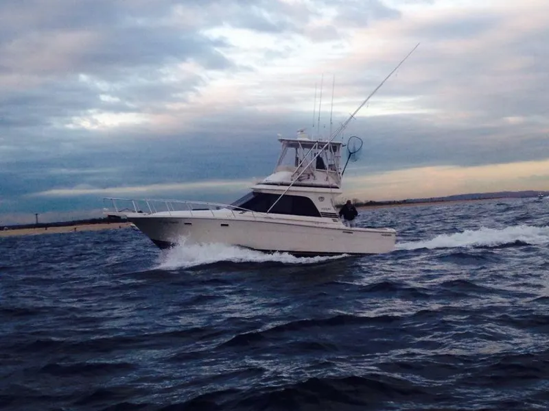 Slide: The Image of 1987 Blackfin 36 Convertible boat cruising on open water. - 6