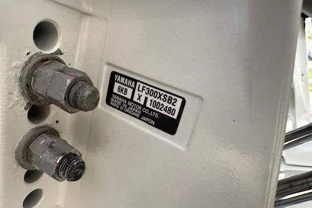 Slide: The Image of Close-up of Yamaha motor label on 2024 Grady-White Freedom 307 boat. - 38