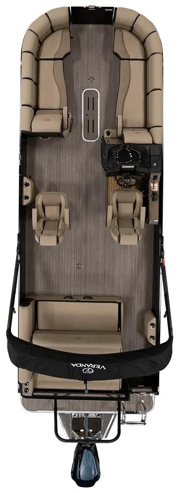 Slide: The Image of 2022 Veranda VP25VLC pontoon boat with beige seating and modern design. - 12