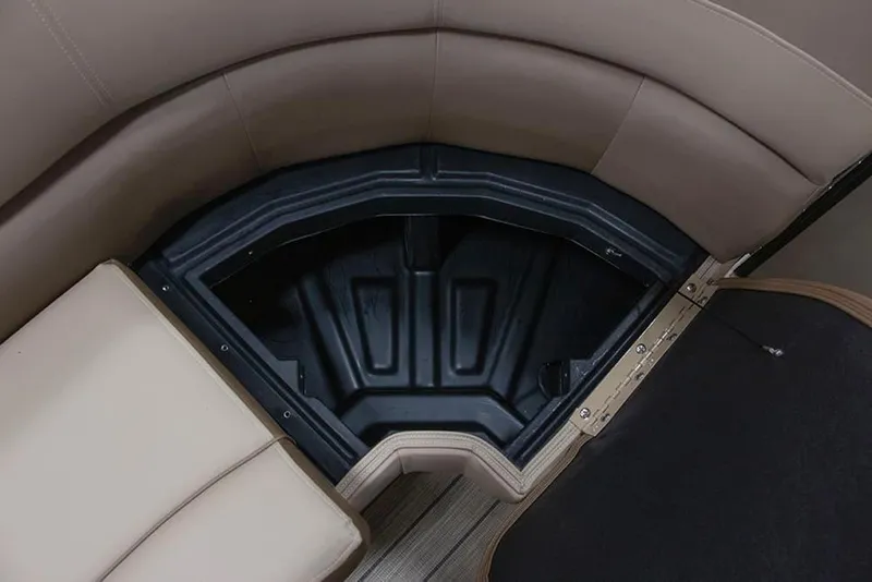 Slide: The Image of 2022 Veranda VR25RC boat storage compartment with beige seating. - 6