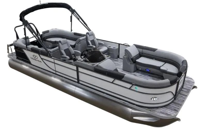 Slide: The Image of 2022 Veranda VR25RC pontoon boat with luxurious seating and modern design. - 1