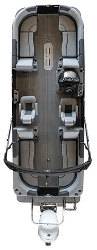 Slide: The Image of 2022 Veranda VR25RC pontoon boat, top view, spacious seating, modern design. - 16