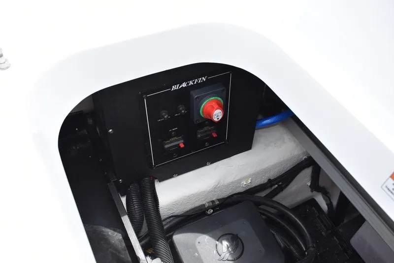 Slide: The Image of 2023 Blackfin 232 DC control panel in boat compartment. - 22