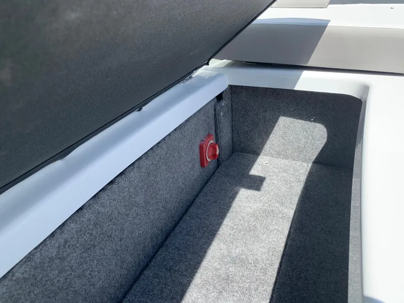 Slide: The Image of 2023 Glastron GTD 245 storage compartment with red switch. - 27