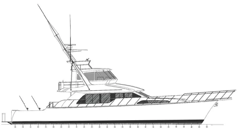 The Image of Side view of 2026 Mikelson 75 Long Range Luxury Sportfish yacht blueprint. - 0