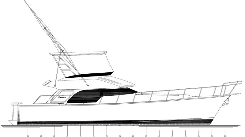 The Image of Line drawing of 2026 Mikelson 50 Generation II Sportfisher yacht, side view. - 0