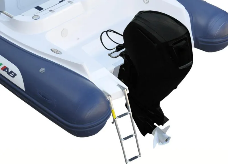 Slide: The Image of 2024 AB Inflatables 21 VST boat with outboard motor and boarding ladder. - 4
