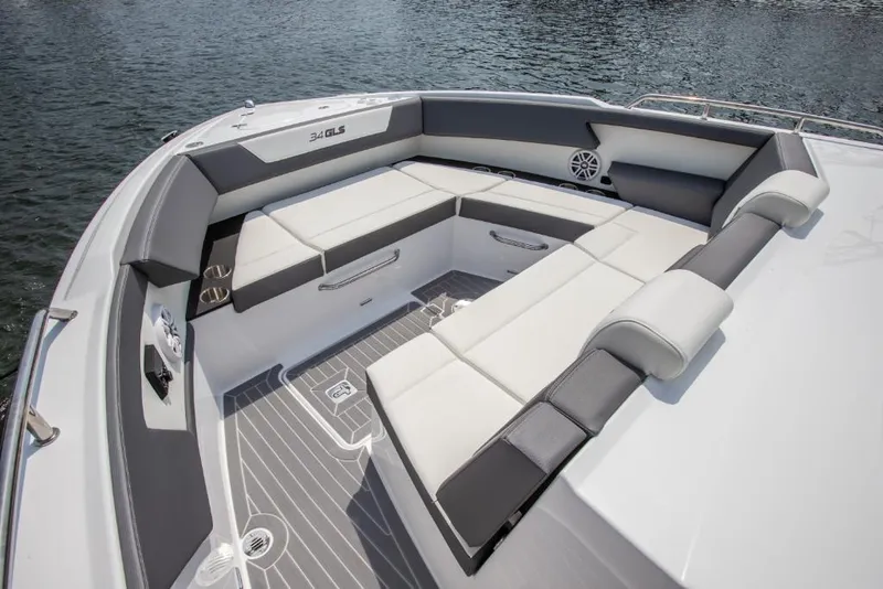 Slide: The Image of 2023 Cruisers Yachts 34 GLS I/O boat with spacious seating area. - 23