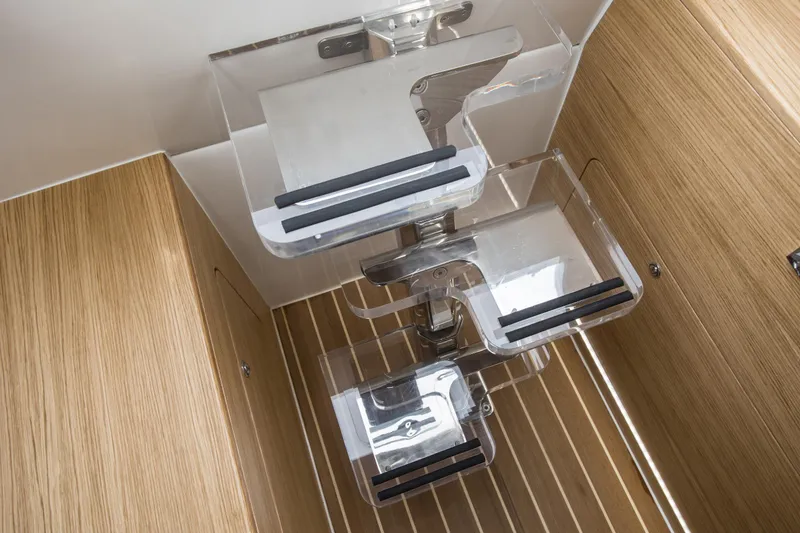 Slide: The Image of Modern interior steps of Skipper-BSK 38NC 2024 yacht with wooden finish. - 29
