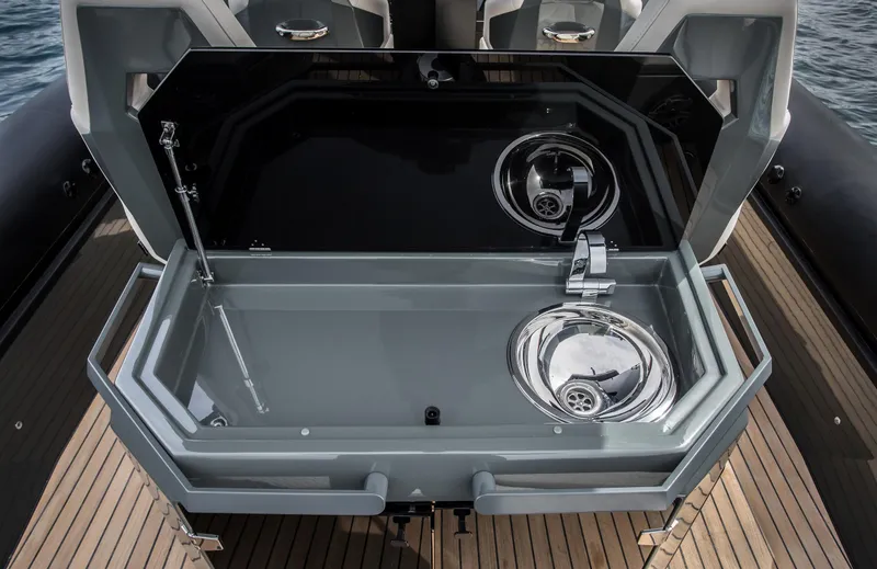Slide: The Image of Skipper-BSK 38NC 2024 boat with open sink and storage compartment. - 45