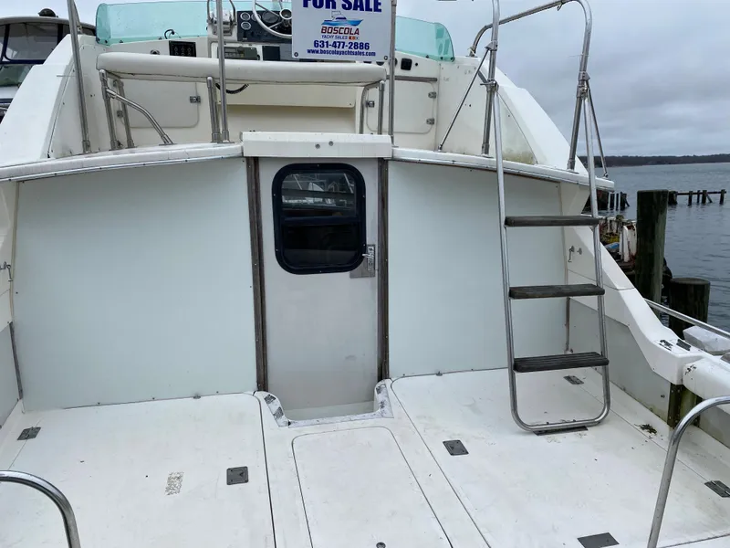 Slide: The Image of 1983 Bertram 28 FB boat for sale, rear deck view with ladder and cabin door. - 9