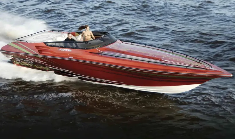The Image of 2007 Fountain 38 Lightning speedboat cruising on water. - 1