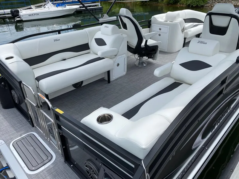 Slide: The Image of 2024 JC Neptoon Sport 23TT DSL pontoon boat with luxurious seating and modern design. - 21