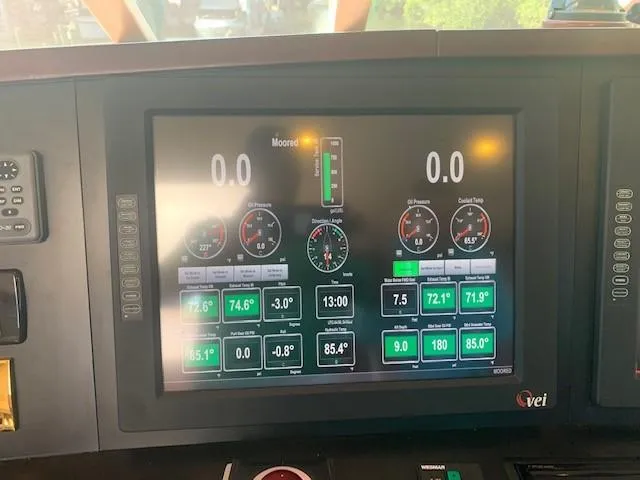 Slide: The Image of Control panel of 2015 Broward Raised Pilothouse M/Y displaying various gauges and digital readings. - 45