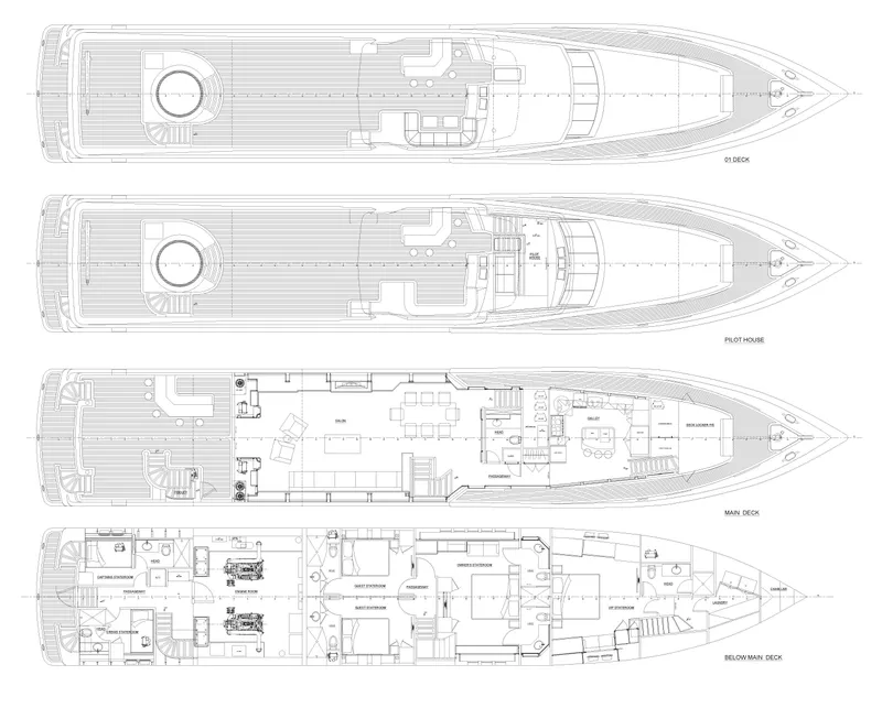 Slide: The Image of Blueprint of 2015 Broward Raised Pilothouse M/Y yacht, showcasing deck layouts and design details. - 5