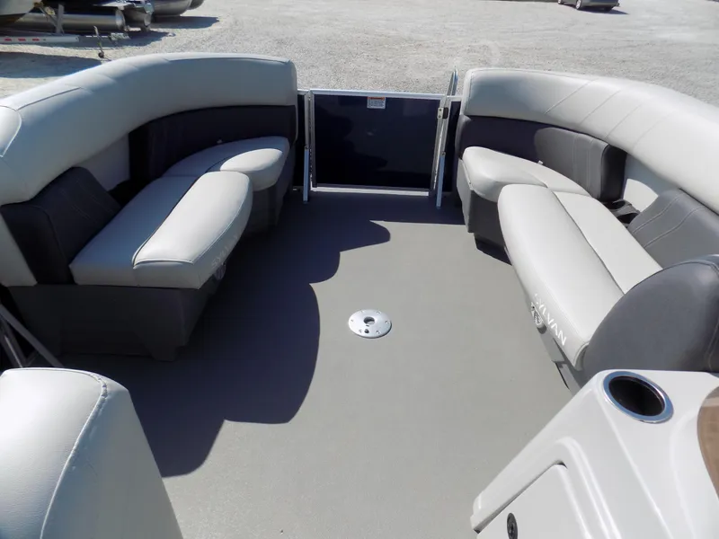 Slide: The Image of 2022 Sylvan Mirage Fish 8522 Party Fish boat interior with spacious seating. - 7