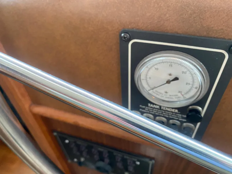 Slide: The Image of Gauge panel on 1983 Hatteras 53 Extended Deckhouse Motor Yacht, featuring a Tank Tender. - 5