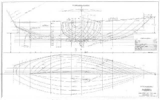 Slide: The Image of Blueprint of a 1971 Little Harbor sailboat, showcasing detailed design and construction plans. - 5