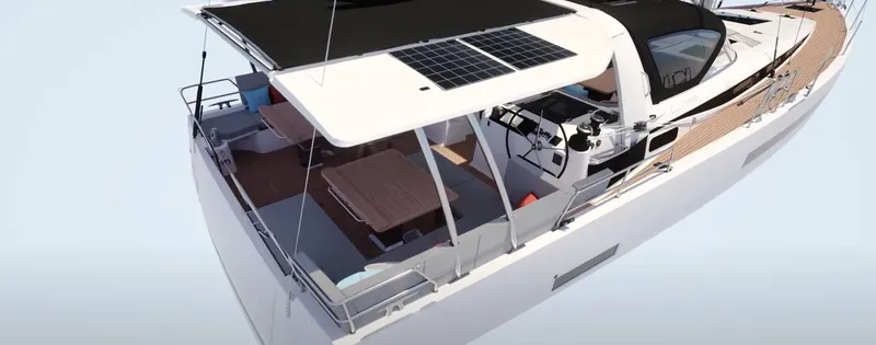 Slide: The Image of 2024 Jeanneau Yacht 55, sleek design, solar panels, spacious deck, modern sailing vessel. - 18
