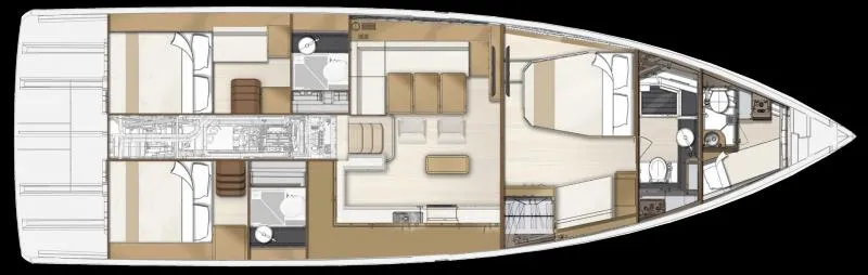 Slide: The Image of Floor plan of 2024 Jeanneau Yacht 55, showcasing cabin and interior layout. - 3