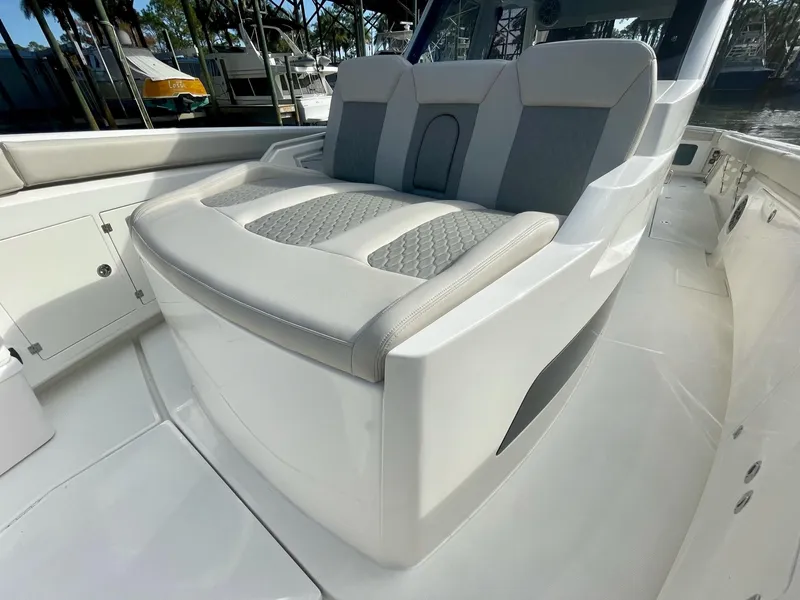 Slide: The Image of 2023 Solace 41 CS boat with luxurious seating and modern design. - 21