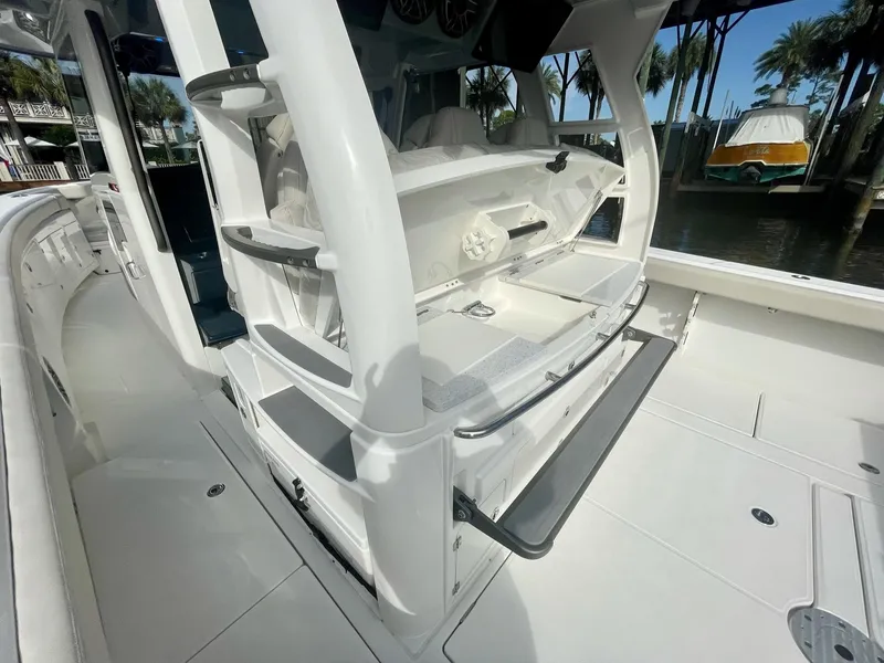 Slide: The Image of 2023 Solace 41 CS boat interior with seating and storage compartments. - 30