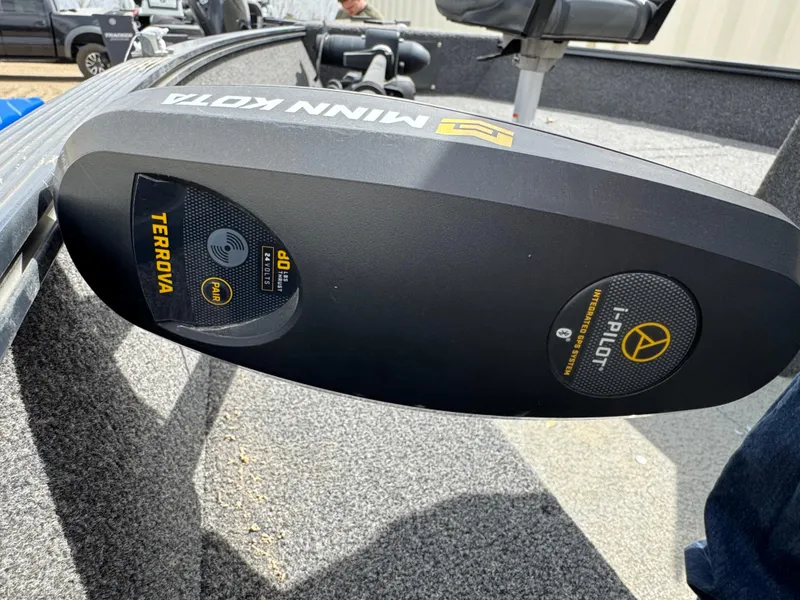 Slide: The Image of Minn Kota Terrova trolling motor on 2021 Lund 1650 Angler SS boat deck. - 13