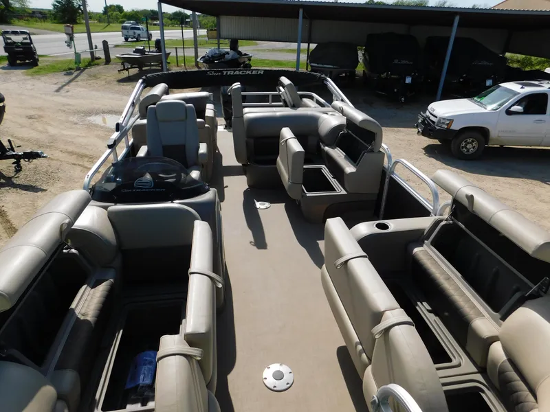 Slide: The Image of 2023 Sun Tracker Party Barge 22 RF DLX pontoon boat with spacious seating and storage. - 14