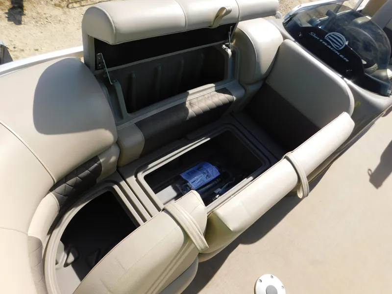 Slide: The Image of 2023 Sun Tracker Party Barge 22 RF DLX storage compartments and seating. - 15