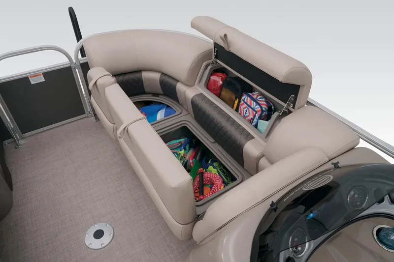 Slide: The Image of 2023 Sun Tracker Party Barge 22 RF DLX interior storage compartments. - 20