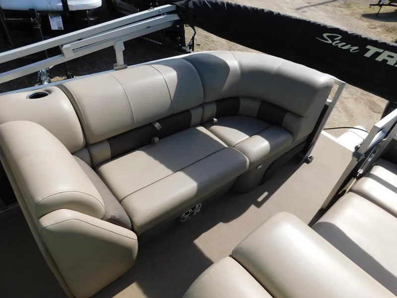 Slide: The Image of 2023 Sun Tracker Party Barge 22 RF DLX interior seating area. - 22