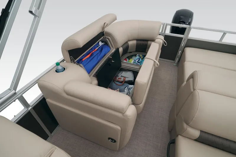 Slide: The Image of 2023 Sun Tracker Party Barge 22 RF DLX interior storage compartments. - 26