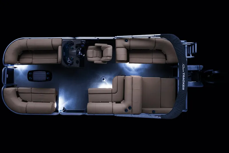 Slide: The Image of 2023 Sun Tracker Party Barge 22 RF DLX pontoon boat interior with LED lighting. - 28