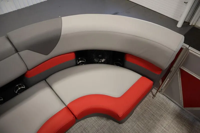 Slide: The Image of 2023 Trifecta 23SB2 SS 3.0 boat interior with red and gray seating. - 39